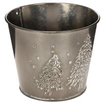 Artikel Metall Übertopf mit Tannenmotiv 13cm silber