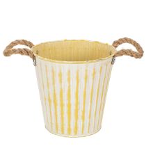 Artikel Topf aus Metall, Frühlingsdeko, Pflanzgefäß mit Henkeln Gelb Shabby Chic Ø18cm H17,5cm