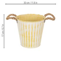 Artikel Topf aus Metall, Frühlingsdeko, Pflanzgefäß mit Henkeln Gelb Shabby Chic Ø18cm H17,5cm