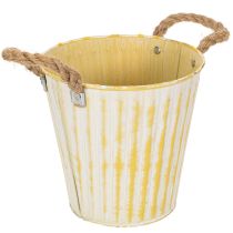 Artikel Topf aus Metall, Frühlingsdeko, Pflanzgefäß mit Henkeln Gelb Shabby Chic Ø18cm H17,5cm