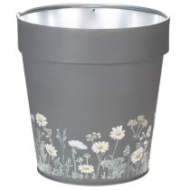Artikel Grauer Blumentopf mit Blumenmuster aus Metall 13cm im 4er-Set