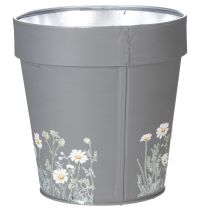 Artikel Grauer Blumentopf mit Blumenmuster aus Metall 13cm im 4er-Set