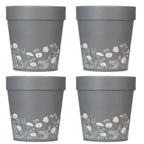 Artikel Grauer Blumentopf mit Blumenmuster aus Metall 13cm im 4er-Set