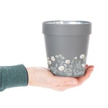 Artikel Grauer Blumentopf mit Blumenmuster aus Metall 13cm im 4er-Set