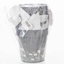 Artikel Grauer Blumentopf mit Blumenmuster aus Metall 13cm im 4er-Set