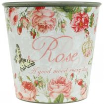 Artikel Pflanzgefäß, Eimer zum Bepflanzen, Übertopf mit Rose H13cm Ø13,5cm
