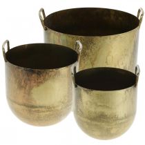 Pflanzkübel Antik Look Blumentopf mit Griffen Metall H17/19,5/26cm 3er-Set