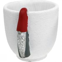 Artikel Weihnachtstopf mit Wichtel, Adventsdeko, Übertopf aus Beton Weiß, Rot Ø8cm H12,5cm 2St