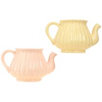 Artikel Retro Keramik-Übertopf Teekanne Orange Gelb 19,5×13,5×11cm 2 St, Blumendeko, Vintage Pflanztopf