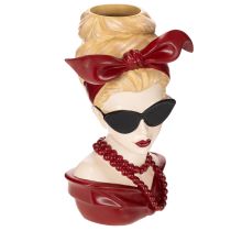 Artikel Kopfvase aus Polyresin, Frauenkopf mit Sonnenbrille und Perlenkette, 30 cm