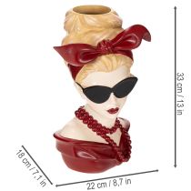 Artikel Kopfvase aus Polyresin, Frauenkopf mit Sonnenbrille und Perlenkette, 30 cm