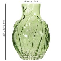 Artikel Glastulpenvase 22,5 cm mit geprägtem Tulpendesign in Grün für stilvolle Dekoration