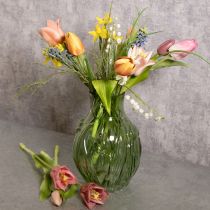 Artikel Glastulpenvase 22,5 cm mit geprägtem Tulpendesign in Grün für stilvolle Dekoration