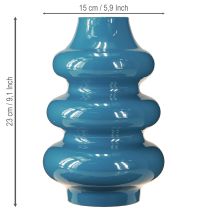 Artikel Blaue Keramikvase mit wellenförmiger Oberfläche 23cm