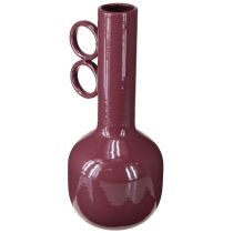 Artikel Design Vase mit langem Hals und runden Griffen aus Metall in glänzendem Rot – 25 cm