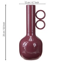 Artikel Design Vase mit langem Hals und runden Griffen aus Metall in glänzendem Rot – 25 cm