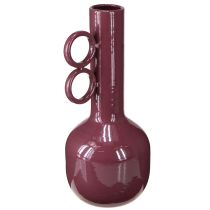 Artikel Design Vase mit langem Hals und runden Griffen aus Metall in glänzendem Rot – 25 cm