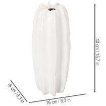 Artikel Keramikvase geriffelt 40cm Weiß für Trockenblumen