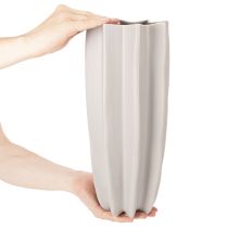 Artikel Keramikvase gerillt 38cm mattgrau Taupe für Trockenblumen