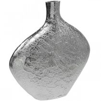 Deko Vase Metall Gehämmert Blumenvase Silber 33x8x36cm