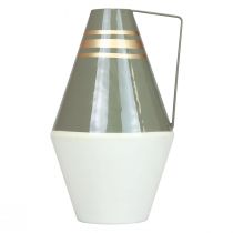 Artikel Nostalgische Metallvase mit Henkel im Vintage Look - Creme/Grau/Gold Ø19cm H31cm