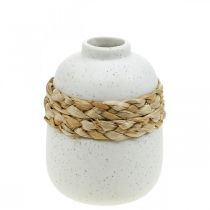 Blumenvase weiß Keramik und Seegras Kleine Tischvase H10,5cm