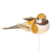 Artikel Vogeldekoration Gelb mit Drahtstecker 10 cm - 12er Set zur Tisch- und Blumendekoration