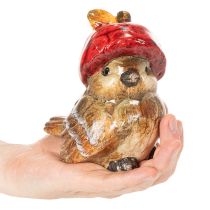 Artikel Dekofigur Vogel Keramik 13cm mit roter Apfel-Mütze