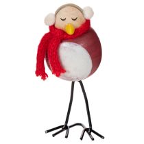 Artikel Deko Vogel-Figuren Set Holz Metall 11 cm Rot Weiß Schwarz Wintermotiv 4 Stück