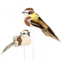 Frühlingsdeko, Vögeln am Draht, künstlicher Vogel Braun, Weiß H3cm 12St