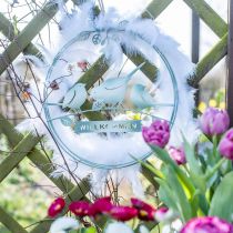 Vogeldeko zum Hängen, Willkommensschild, Metalldeko für den Frühling, Türschmuck Grün, Weiß Ø27cm 2er-Set