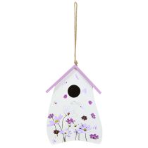 Artikel Dekoratives Vogelhaus aus Holz mit Blumenmuster und lila Dach, 21 cm