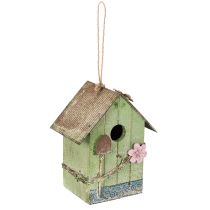 Artikel Charmantes Vogelhaus aus Holz mit Blumenverzierung in Grün, 19 cm – Romantische Gartendeko