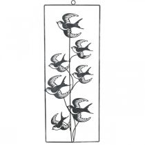 Metalldeko zum Hängen, Schwalben, Wandschmuck Silbern, Weiß gewaschen H47,5cm