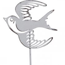Schwalbendeko, Wandschmuck aus Metall, Vögel zum Hängen Weiß, Silbern Shabby Chic H47,5cm
