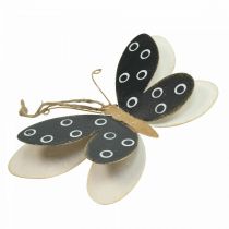 Wanddeko Schmetterling Deko Schwarz Weiß Gold Metall 15cm