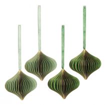 Artikel Vintage Weihnachtsanhänger Grün Gold Papier Ø8cm 4er Set