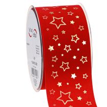 Artikel Weihnachtsband Rot mit Sternen Drahtkante 60mm 20m Dekoration Geschenkverpackung