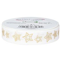 Artikel Weihnachtsband Sterne Weiß Gold 25mm 18m Geschenkband Deko Floristen