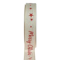 Artikel Weihnachtsband Merry Christmas Natur Rot Leinen 25mm 15m