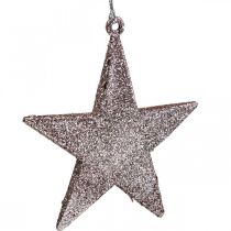 Weihnachtsdeko Stern Anhänger Rosa Glitter 10cm 12St