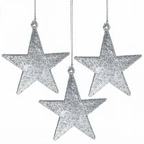 Weihnachtsdeko Stern Anhänger Silbern Glitter 9cm 12St