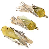 Artikel Weihnachtsdeko Vogel am Clip Grün, Glitter 12cm 6St sortiert