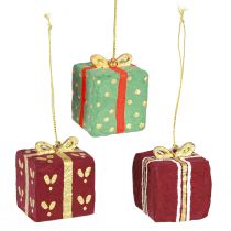 Artikel Weihnachtsdeko zum Hängen Geschenk Pappmaschee 6cm 3er-Set Christbaumschmuck
