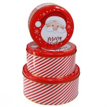 Artikel Festliche Weihnachtsdosen Rot Weiß - Rund 3er-Set - Metall - Ø13,5 bis 19cm