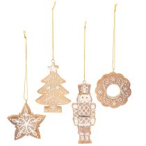 Artikel Weihnachtsanhänger Kunststoff Lebkuchenoptik 6cm Nussknacker Stern Baum Kranz 4er Set