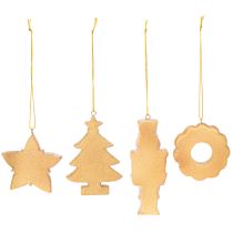 Artikel Weihnachtsanhänger Kunststoff Lebkuchenoptik 6cm Nussknacker Stern Baum Kranz 4er Set