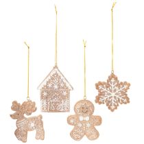 Artikel Weihnachtsanhänger 4er-Set Kunststoff Honigkuchen-Optik 7 cm Rentier Lebkuchenmann Schneeflocke