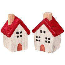 Weihnachtshäuschen Holz Weihnachtsdeko Rot Weiß Set 7cm 6 St. – Charmante Tischdeko für Weihnachten