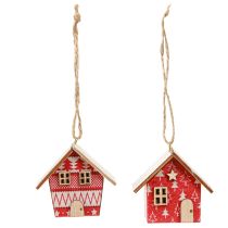 Weihnachtshäuschen Skandi-Stil Papier Holz Rot 5,5cm 6 St